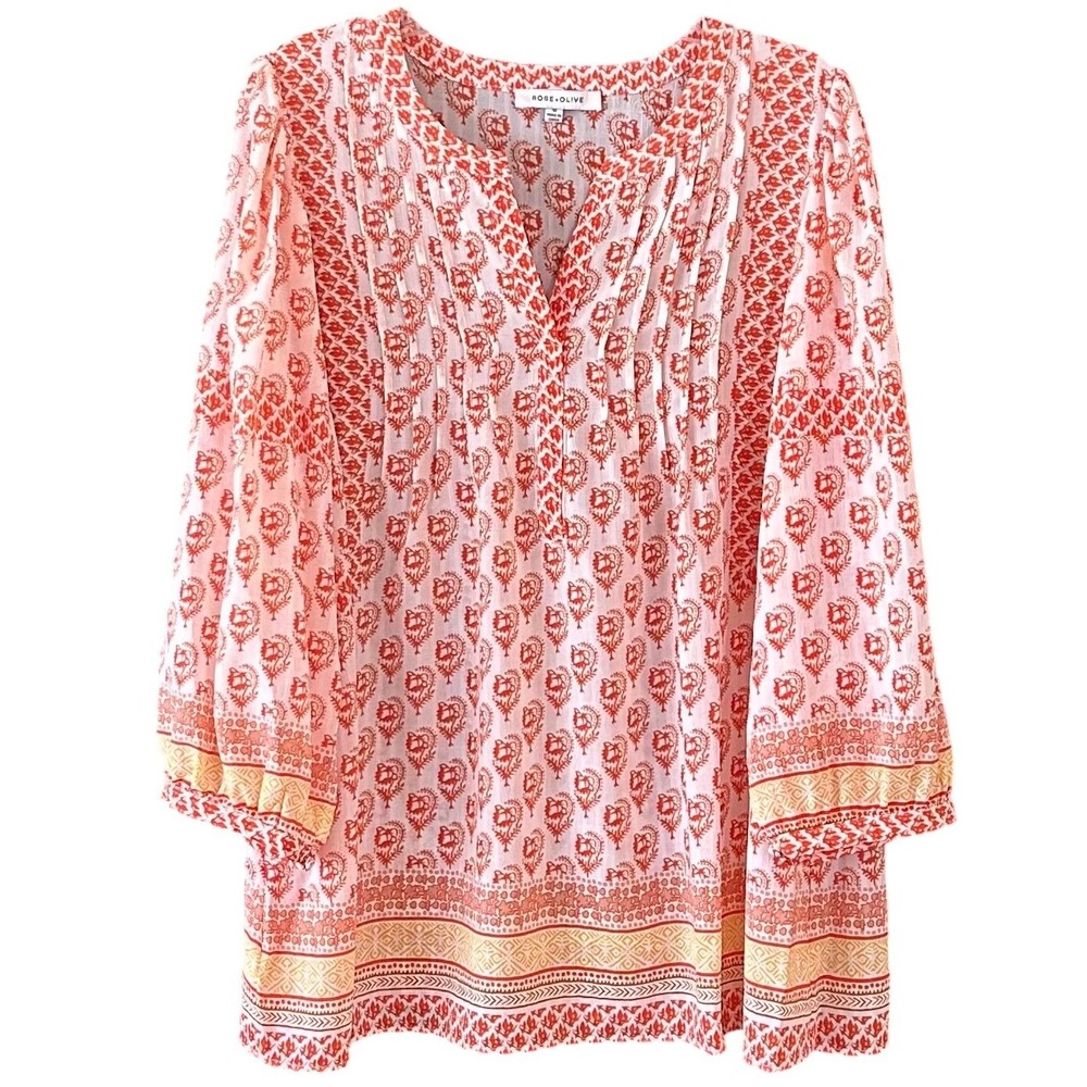 Rose & Olive Pink and Orange Printed Peasant Blouse